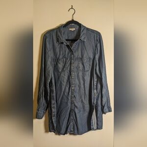 J. Jill Denim Loose Fit Viscose Medium Blue Chambray Button Down Shirt sz L